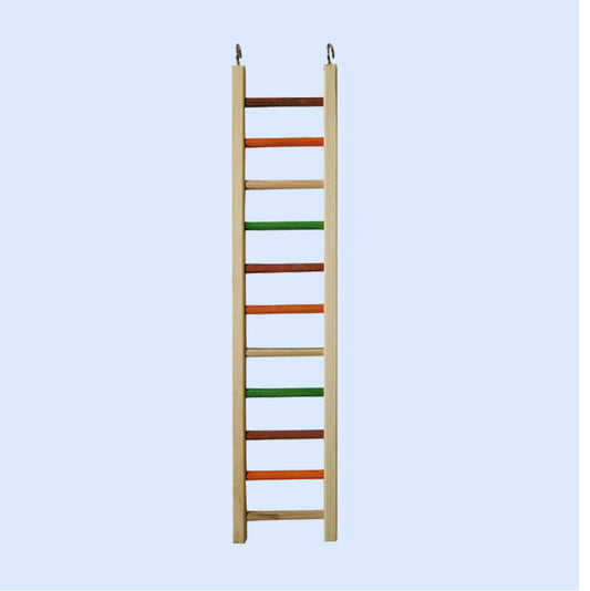 Medium Wooden Hanging Ladder from Squawk Shop, 26" x 5.25" with vibrant chewable rungs, perfect for bird climbing and interactive fun.