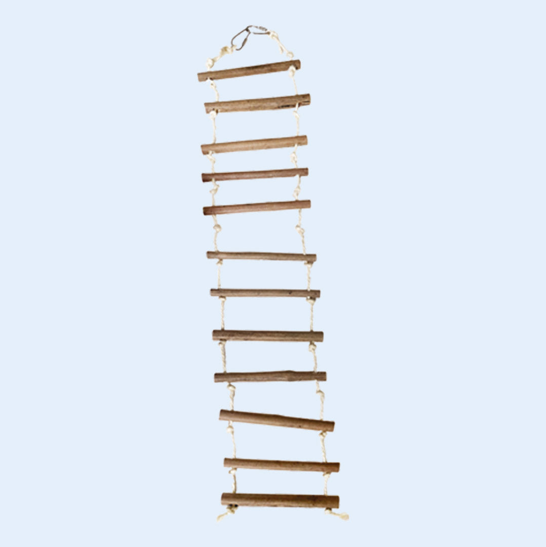 Large Natural Wood Rope Ladder bird toy with wooden rungs and rope sides, available at Squawk Shop for climbing fun and exercise.