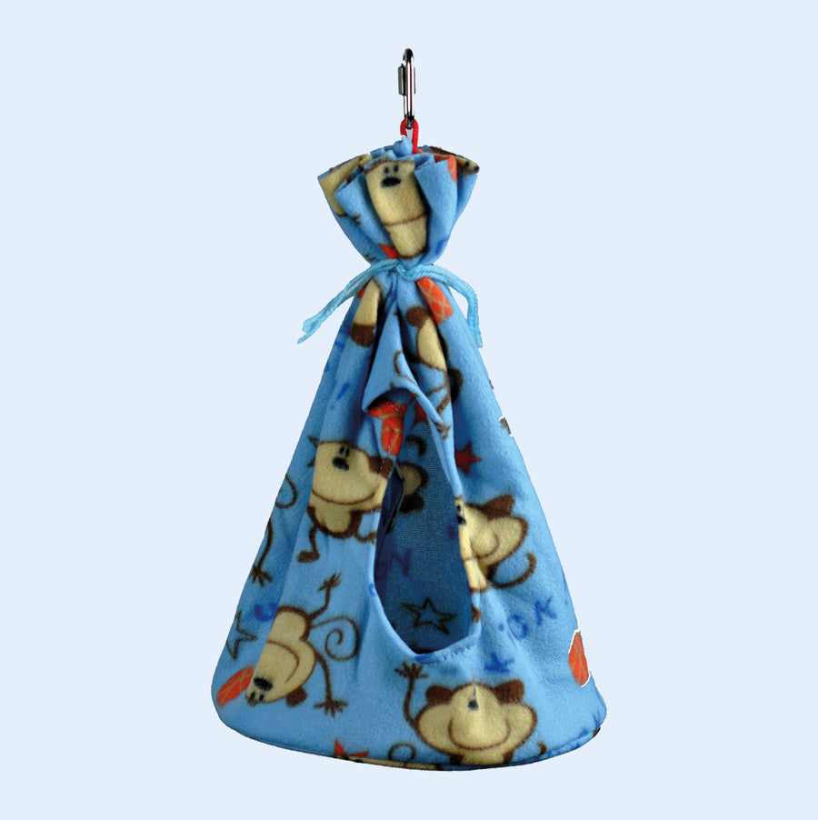 Medium Fleece TeePee 5.5" x 7" from Squawk Shop, featuring soft fleece material with a monkey-themed design, perfect for small and medium-sized birds.