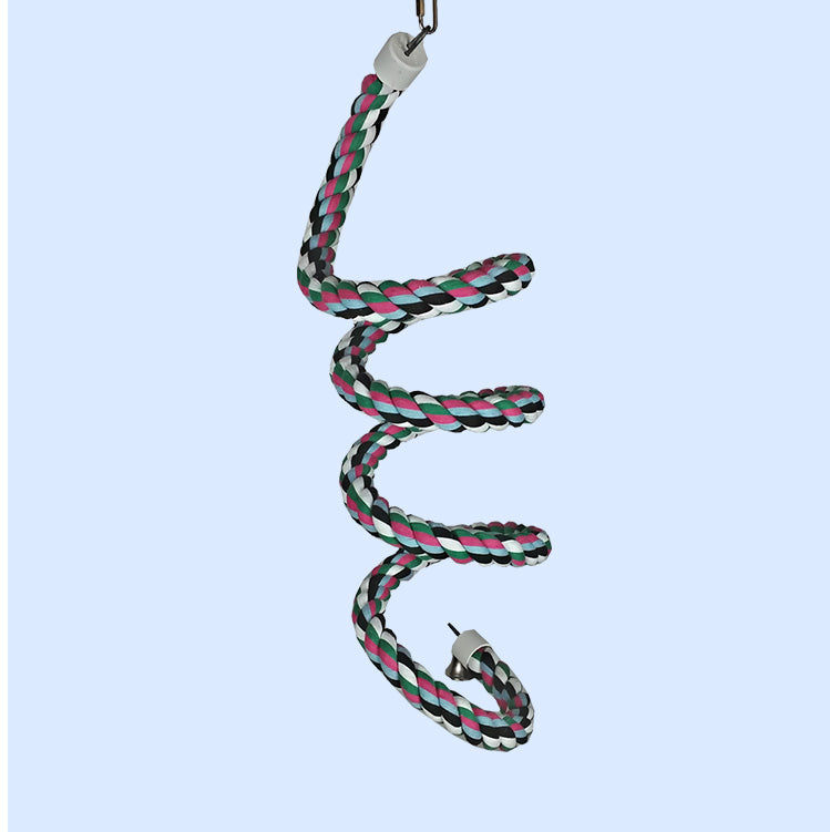 Extra Large Rainbow Cotton Rope Boing with Bell from Squawk Shop, featuring a durable, colorful cotton spiral design for climbing, swinging, and playful bird activities.