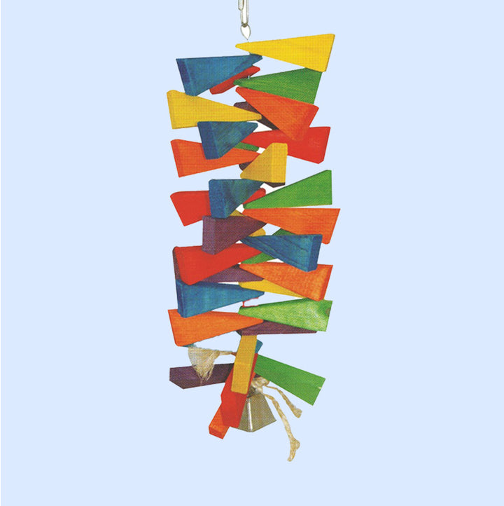 Large Wooden Wedges w/ Bell bird toy with colorful wooden pieces and a fun bell, perfect for large parrots. Available now at Squawk Shop!