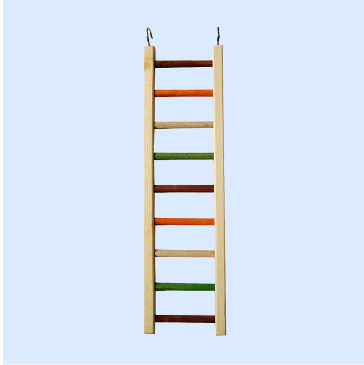 Medium Wooden Hanging Ladder from Squawk Shop, 20" x 5.25" with colorful chewable rungs, designed for bird climbing and play.