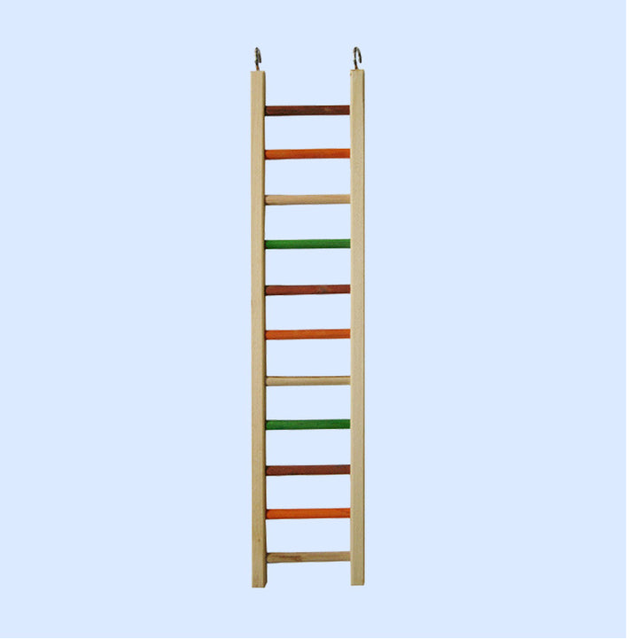 Medium Wooden Hanging Ladder from Squawk Shop, 26" x 5.25" with vibrant chewable rungs, perfect for bird climbing and interactive fun.