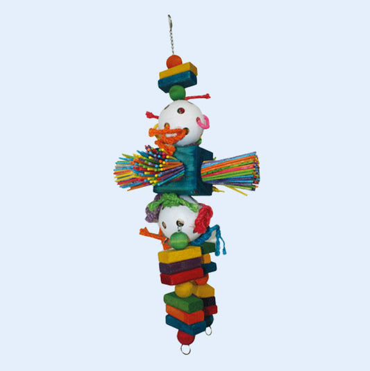 Parrot’s Delight Large bird toy with colorful wood, beads, and chewable balls—perfect for large parrots. Available at Squawk Shop!
