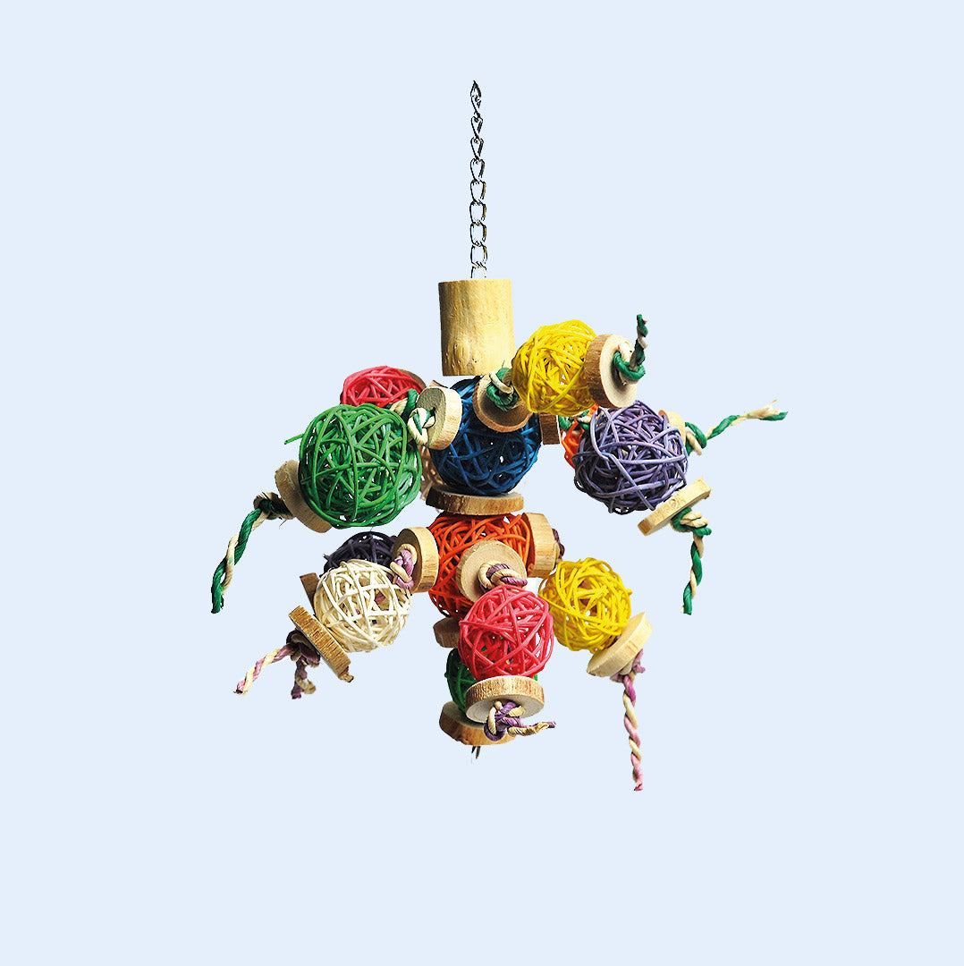 Small Ball Thing - Colorful Vine Ball Cluster bird toy from Squawk Shop, designed for chewing, foraging, and interactive play. Perfect for small to medium birds.