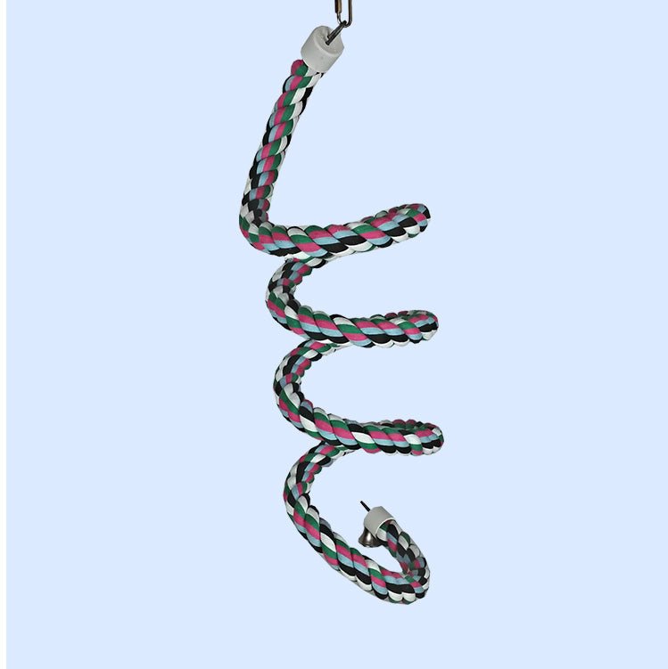 Extra Large Rainbow Cotton Rope Boing with Bell from Squawk Shop, featuring a durable, colorful cotton spiral design for climbing, swinging, and playful bird activities.