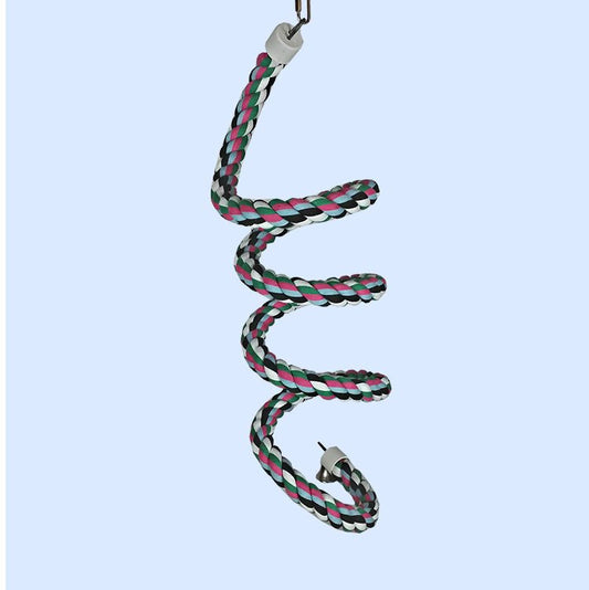 Extra Large Rainbow Cotton Rope Boing with Bell from Squawk Shop, featuring a durable, colorful cotton spiral design for climbing, swinging, and playful bird activities.