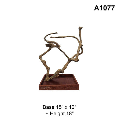 Java wood playstand A1077, open looping branches, base 15 by 10 inches, about 18 inches tall