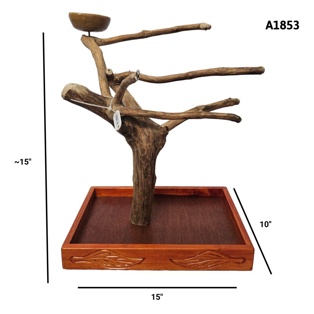 A&E A1853 Java wood tree table top playstand dimensions and specifications