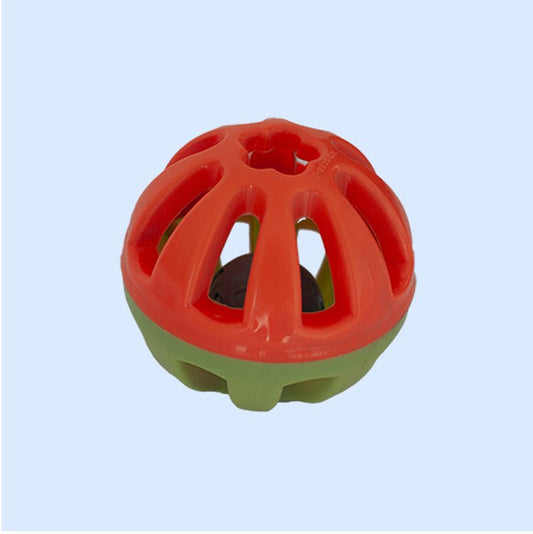 Large Round Rattle Foot Bird Toy from Squawk Shop, featuring a vibrant red and green design with a built-in rattle for medium to large birds.