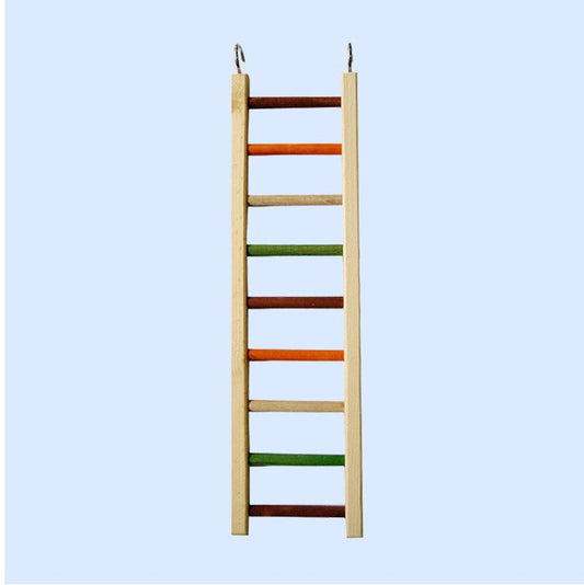 Medium Wooden Hanging Ladder from Squawk Shop, 20" x 5.25" with colorful chewable rungs, designed for bird climbing and play.